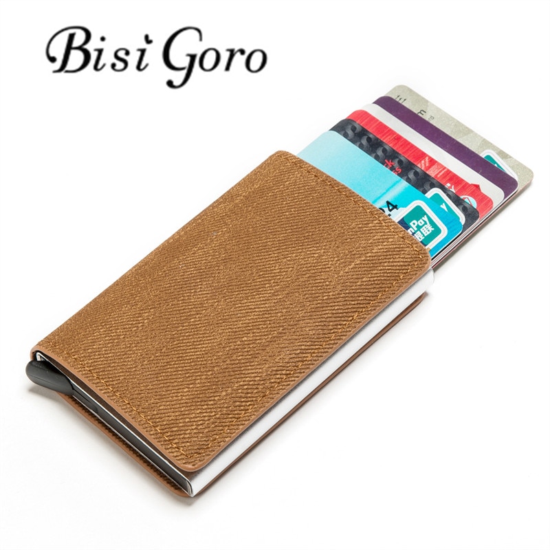 BISI GORO Slim RFID Wallet Business Card Holder Hasp Aluminum Credit Card Wallet Metal Credit Mini smart Men Purse Case