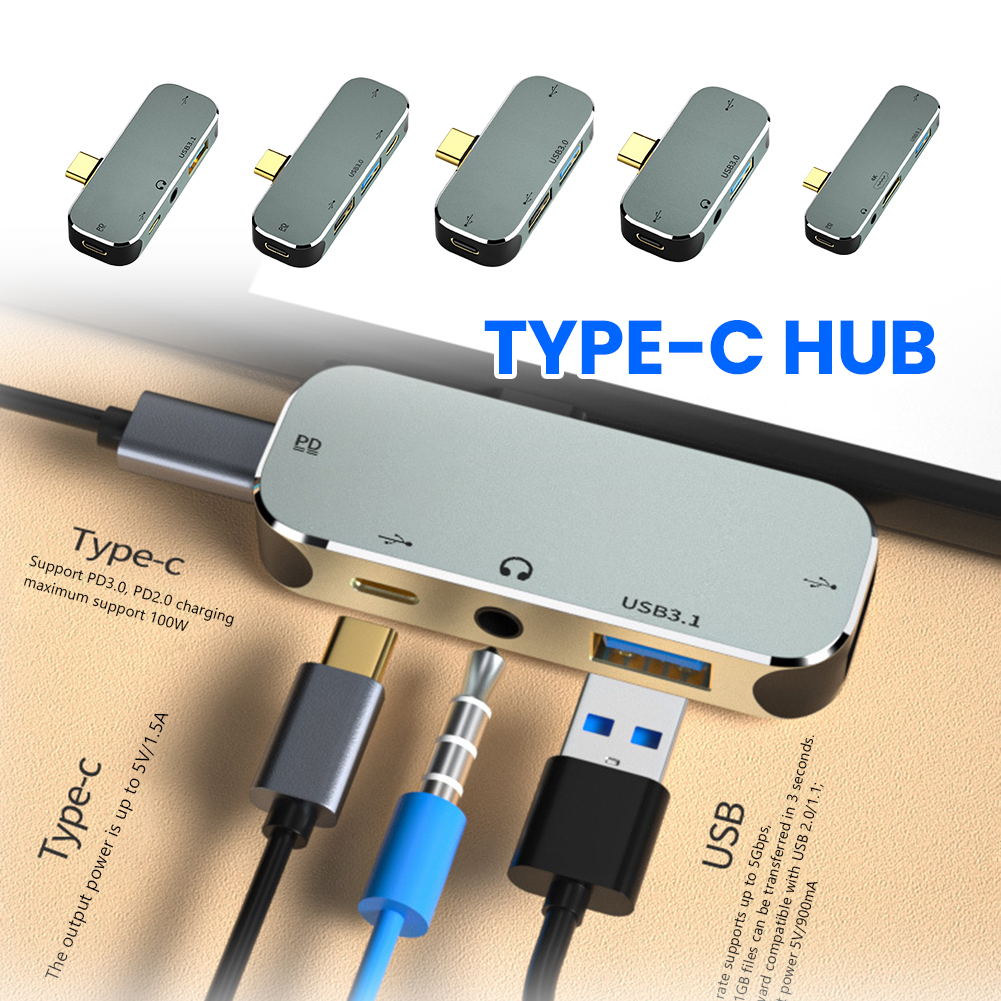 PC Computer Type-C Extension Hub 3.55mm Jack PD100W USB3.0/USB2.0/USB3.1 HDMI-Compatible USB Extender