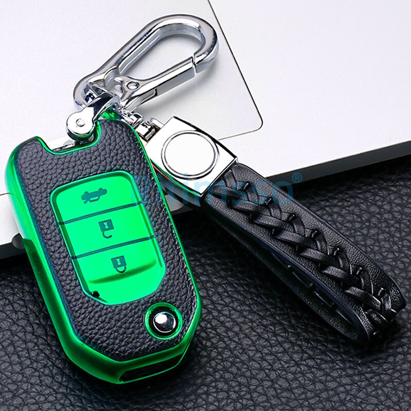 Tpu Key Cover Case for Honda CRV Pilot Accord Civic Car Shell Auto Key Keychain Keyring: Green B