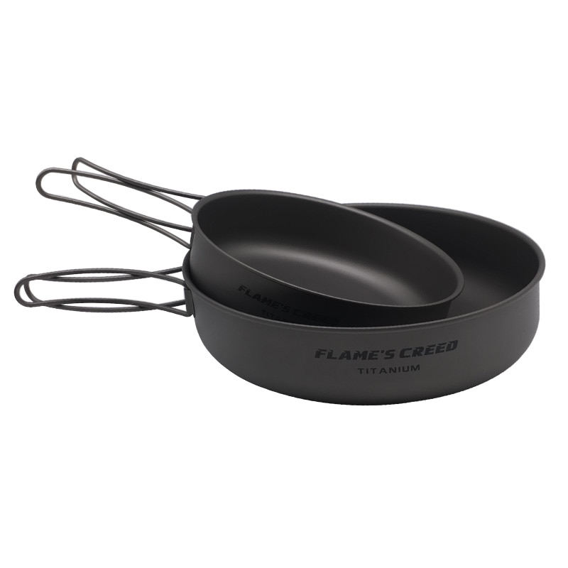 Flame's creed titan utendørs kokekar sett med sammenleggbart håndtak diameter 150/197mm miljøvennlig ultralett bærbar titan panne