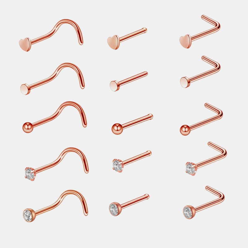 1pc Schroef Gebogen Prong Neus Studs Rose Gold Neusringen Body Piercing sieraden Kleine Oorbellen Voor Vrouwen Gilrs Neusgat piercings