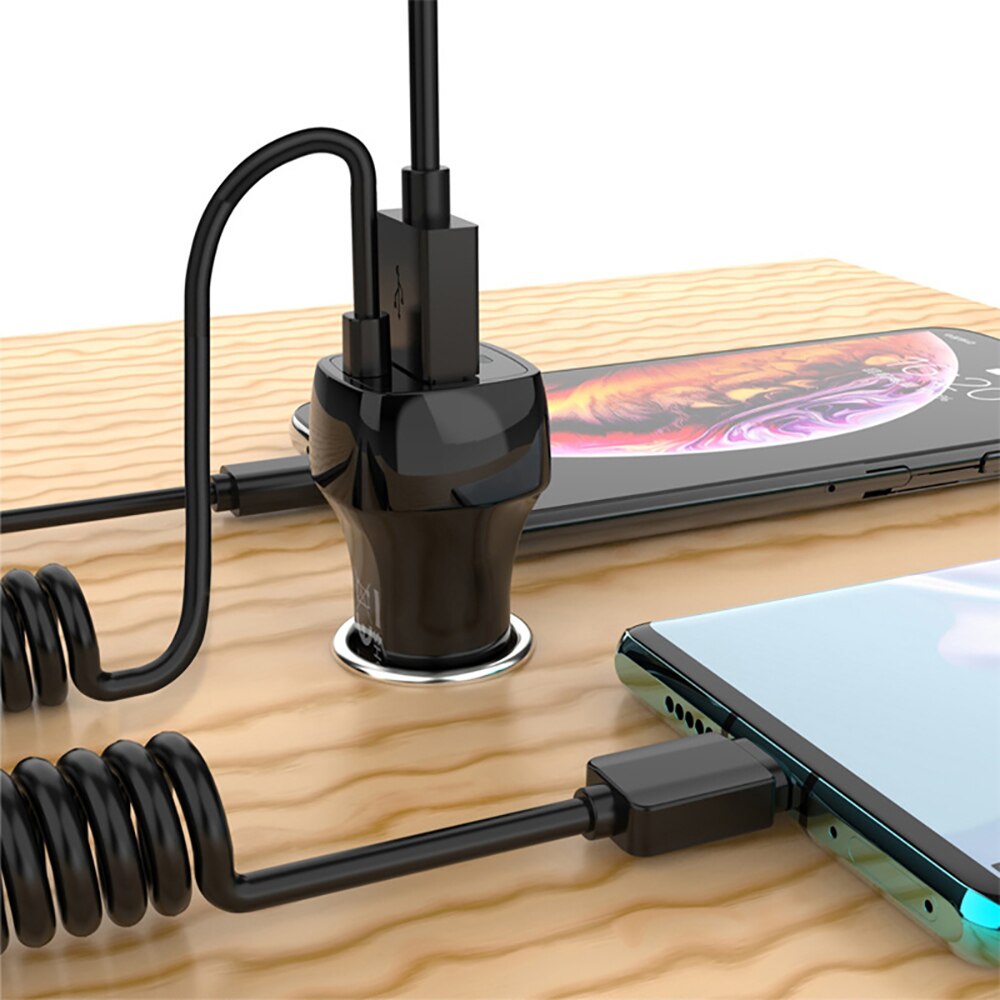 Unravel 12v-24v usb biloplader telefonoplader bil micro usb type c belysning med blåt led lys dobbelt output metoder