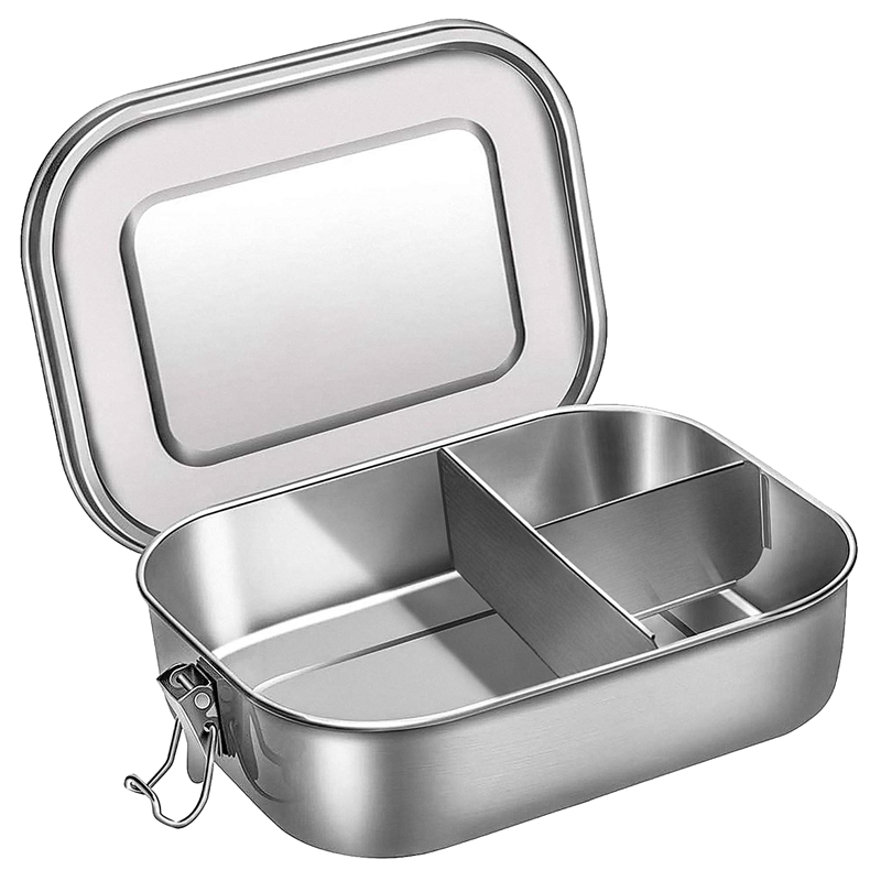 Stainless Steel Bento Box Lunch Container,3-Compartment Bento Lunch Box for Sandwich and Two Sides,1400 Ml Food Container for Ki: Default Title