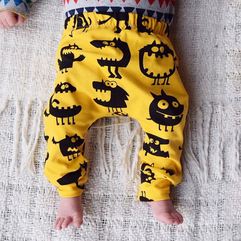 Toddler Infant Kids Baby Boy Girl Harem Long Pants Cartoon Animals Trousers Pant Bottom 0-3Y: 24M / Yellow