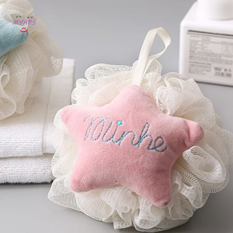 Cartoon Pink Plush Star Bath Ball Sponge Shower Mesh Pouf Body Scrubber Puff Bath Supplies
