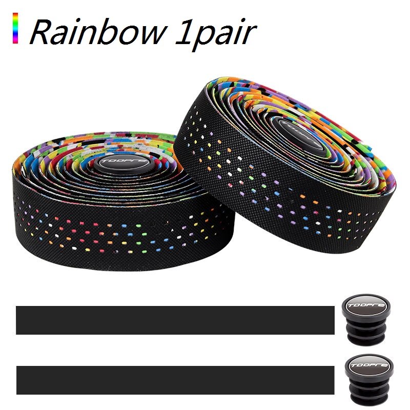TOOPRE road handlebar strap bicycle strap non-slip breathable sweat-absorbing silicone curved perforated handlebar strap: Rainbow 1pair