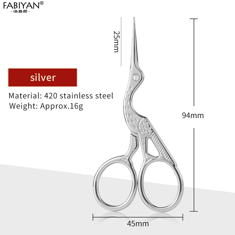 Tesoura de beleza retrô de aço inoxidável, aparador de maquiagem, cílios, nariz, removedor de pelos faciais, tesoura de unhas, ferramentas de costura: Prateado