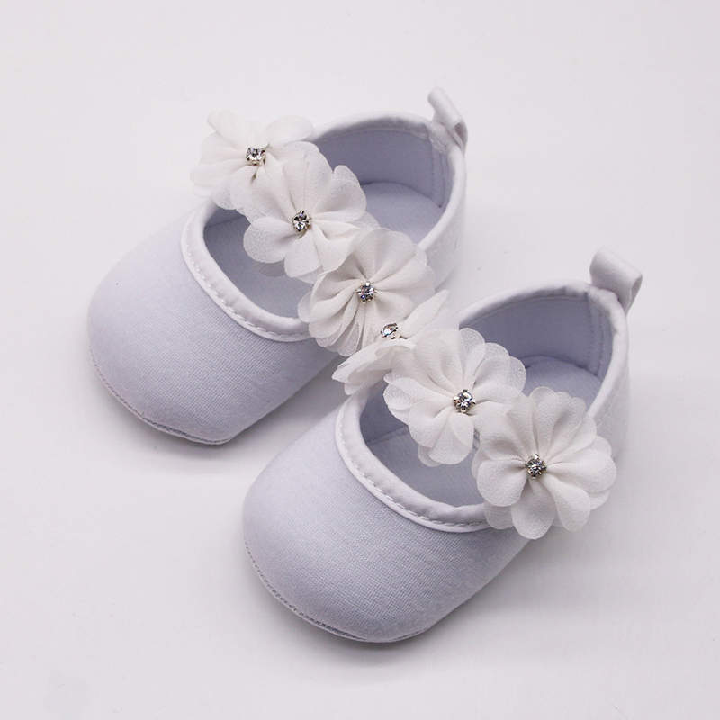Warmom baby sko til 0-1y bløde bund skridsikre lille barn blomst lyse diamant prinsesse sko nyfødte spædbarnssko sok
