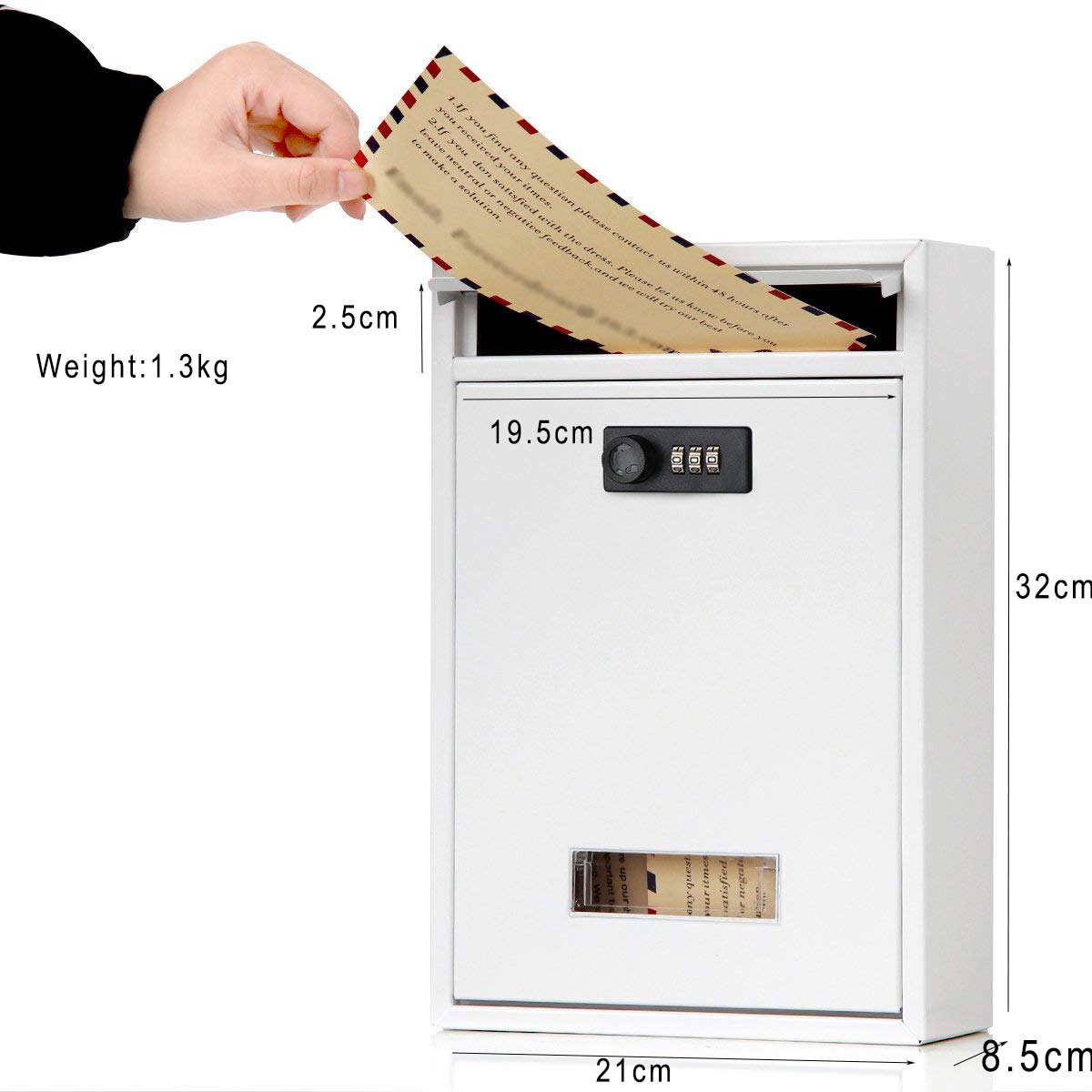 Metal Mailbox Letterbox with Coded Lock 3 Digit Combination Password Rainproof