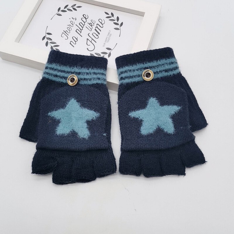 Niños guantes bebé invierno estrella patrón versátil algodón tejido medio dedo guantes mitones cálidos 8-14T