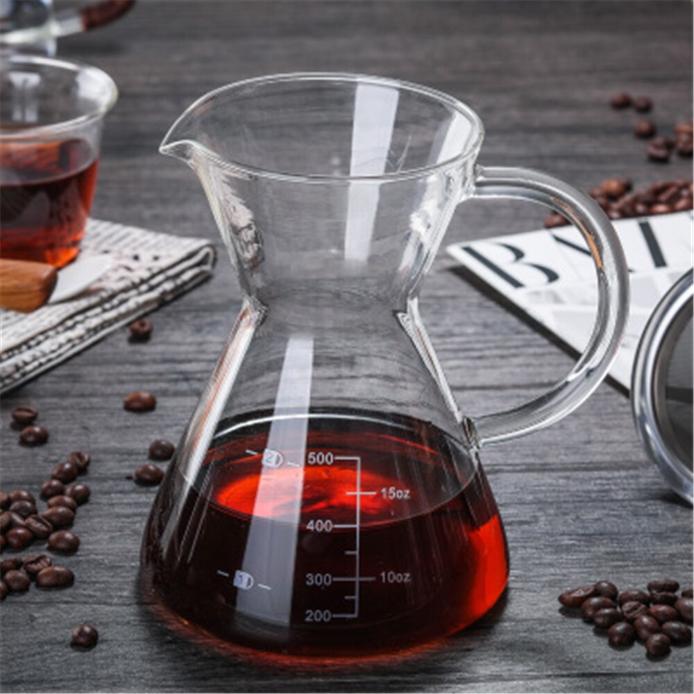 500ML High-Temperature Resistant Glass Coffee Maker Coffee Pot Espresso Coffee Machine with Stainless Steel V60 Filter Pot