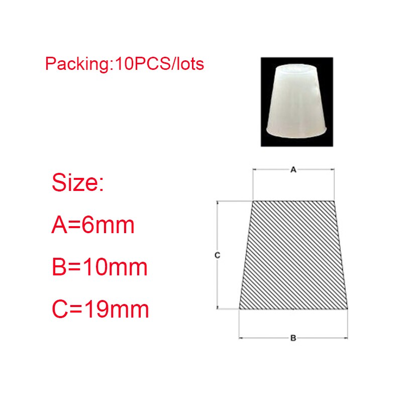 Gjennomsiktig konisk silikongummi hull plugger konisk stopper blanking endestykker tetningspakning: 6 x 10 x 19mm-10 stk