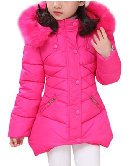 Chaquetas para niños y niñas, abrigo con capucha, Cuello de piel, chaqueta cálida de invierno, Parkas deportivas: 130cm / Rojo