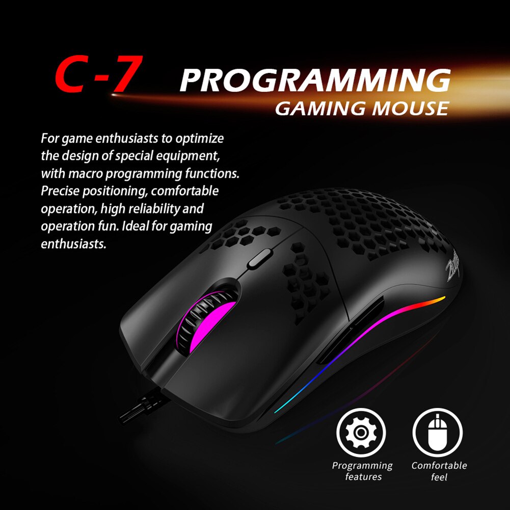 ZELOTES C7 USB Wired Gaming Mouse - 16000DPI, 12 Buttons, RGB Honeycomb Backlit, Adjustable DPI