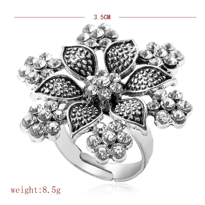 mignon Vintage couleur argent grande fleur bague de fiançailles de mariage pour les femmes d'anniversaire de fête