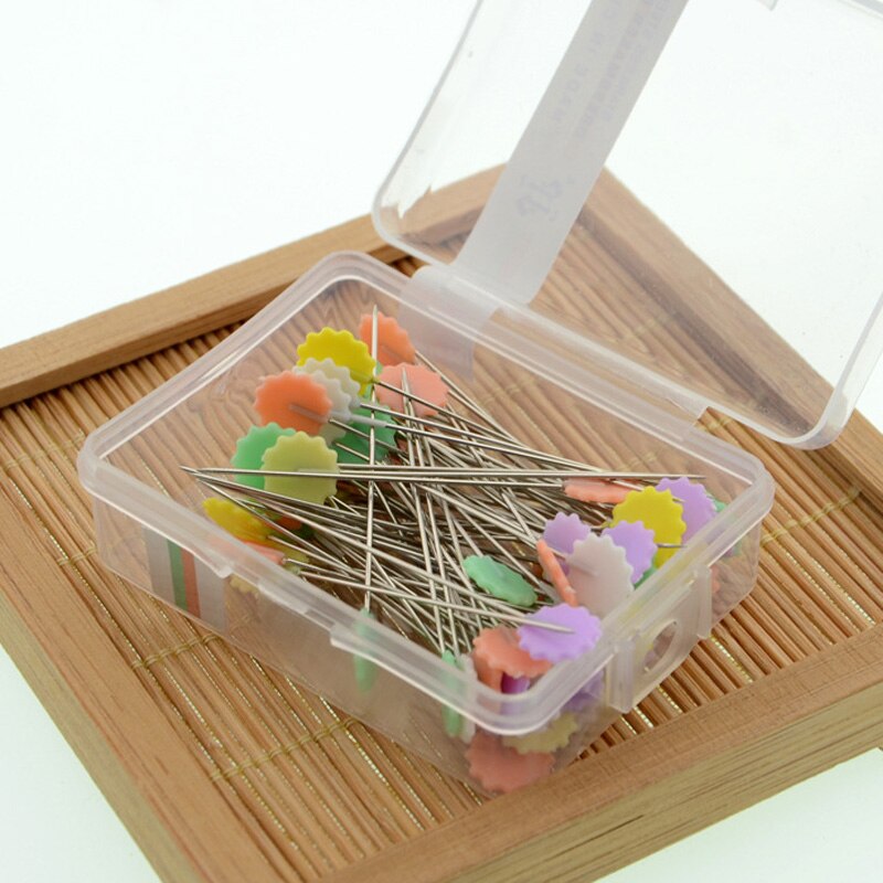 Alfileres con cabeza de botón de flor para costura, accesorios de costura con caja para diseñadores, manualidades de retales para el hogar, 100 Uds.