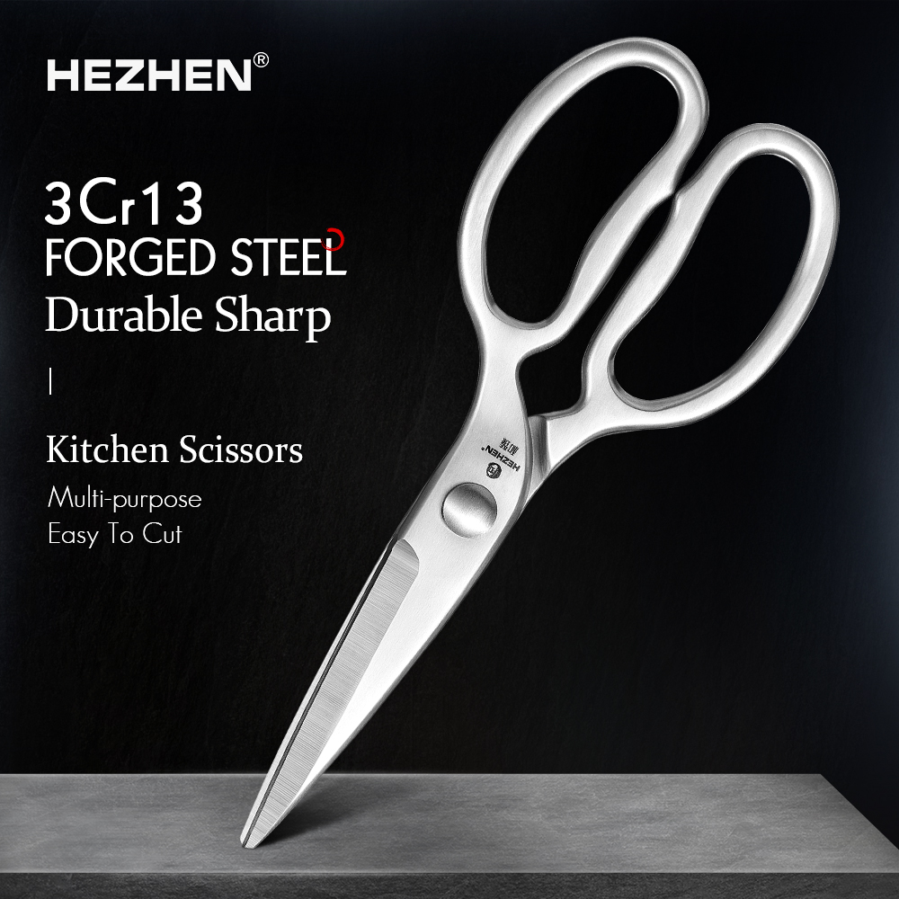 Tijeras de cocina HEZHEN, acero inoxidable 3Cr13, tijeras de cocina multifuncionales de acero forjado, caja de