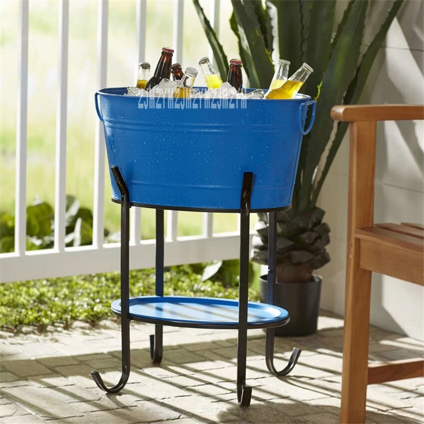 88-880 Oval Ice Barrel High-Capacity Metal Ice Pail Barbecue Wine Champagne Beer Large Ice Bucket KTV Club Supplies With Rack