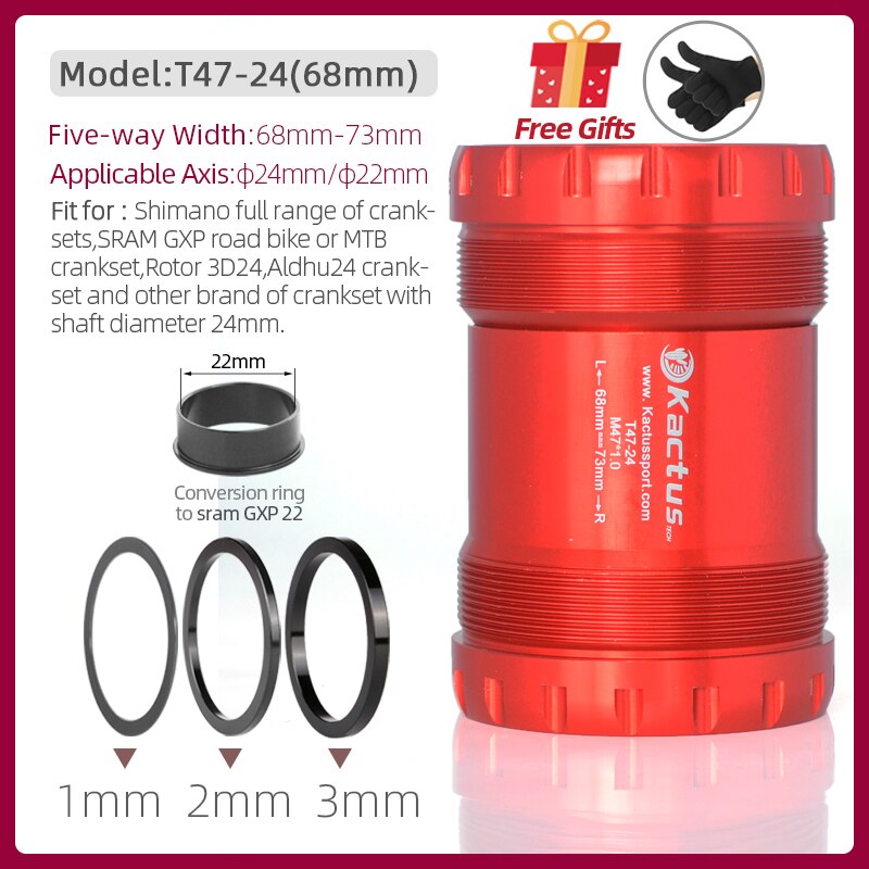 Kcactus – chariot de support de pédalier fileté T47-24/22mm, adaptateur, mouvement Central pour SRAM GXP/ Shimano /Terk Emonda SL5: T47-24(68mm) Red
