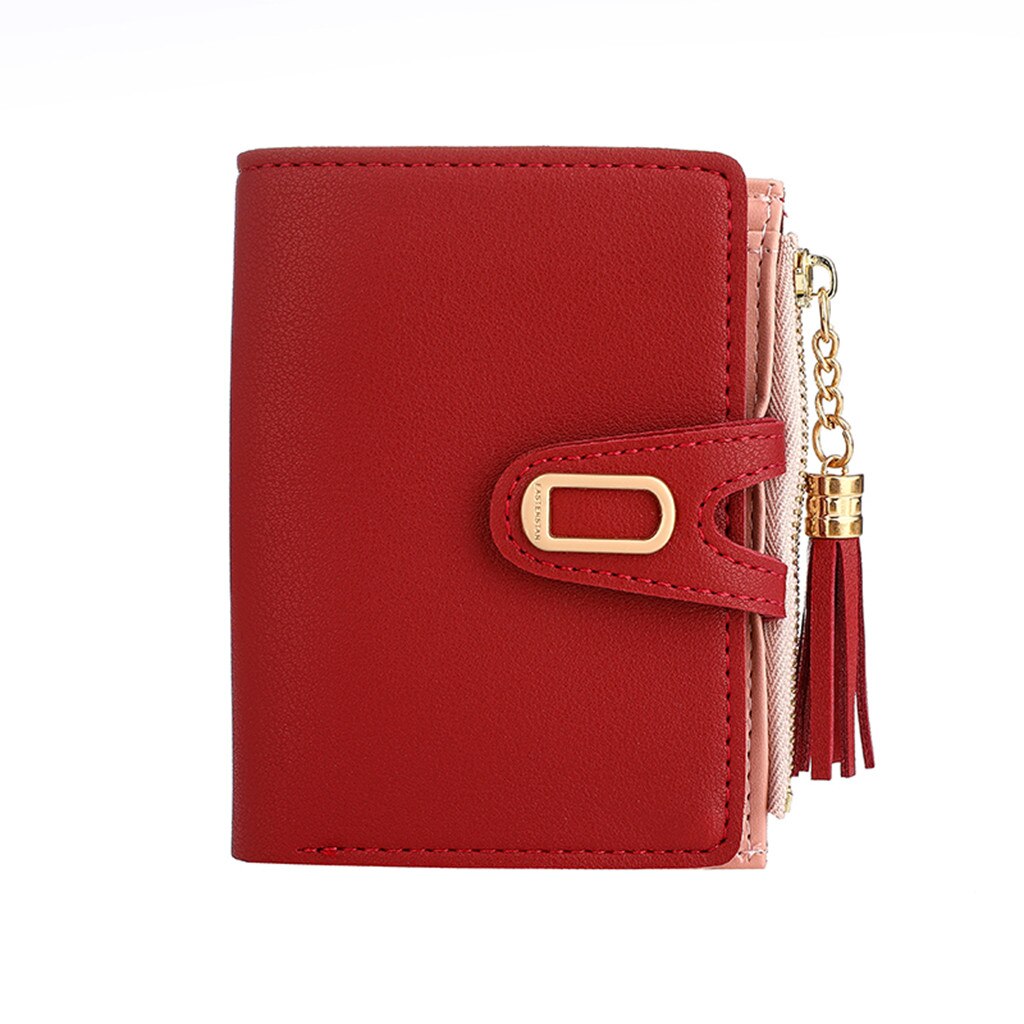 Women's Wallet Short Solid Color Handbag Buckle Tassel Mini Female Card Bag Purse Pocket Bolsas De Mujer Styles: Red
