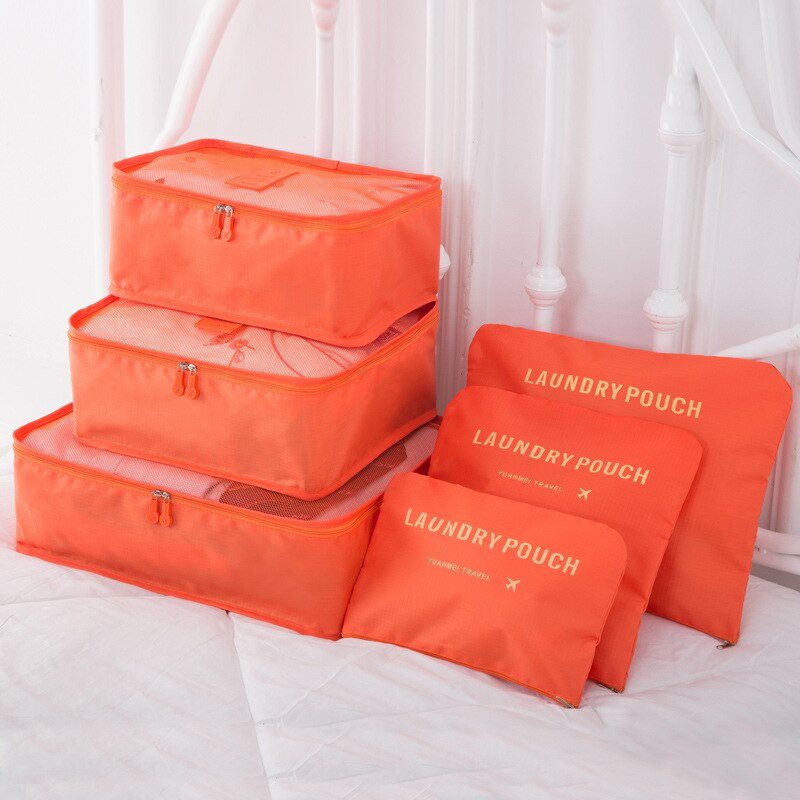 Conjunto de bolsas de armazenamento, 8 peças, 6 peças, viagem, casa, roupas, colcha, cobertor, partição de sapatos, organizador ordenado, mala de armário, bolsa, cubo de embalar: 6pcs orange