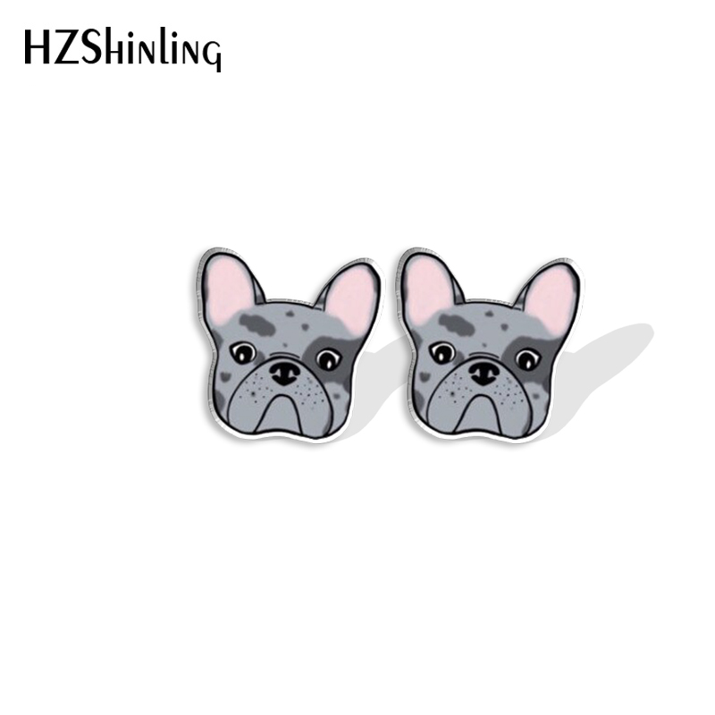 Pendientes con pasador de cabeza de Bulldog Francés para amantes de los perros, pendientes de resina acrílica, joyería hecha a mano epoxi, para amigos, novedad de 2023: Color amarillo dorado claro