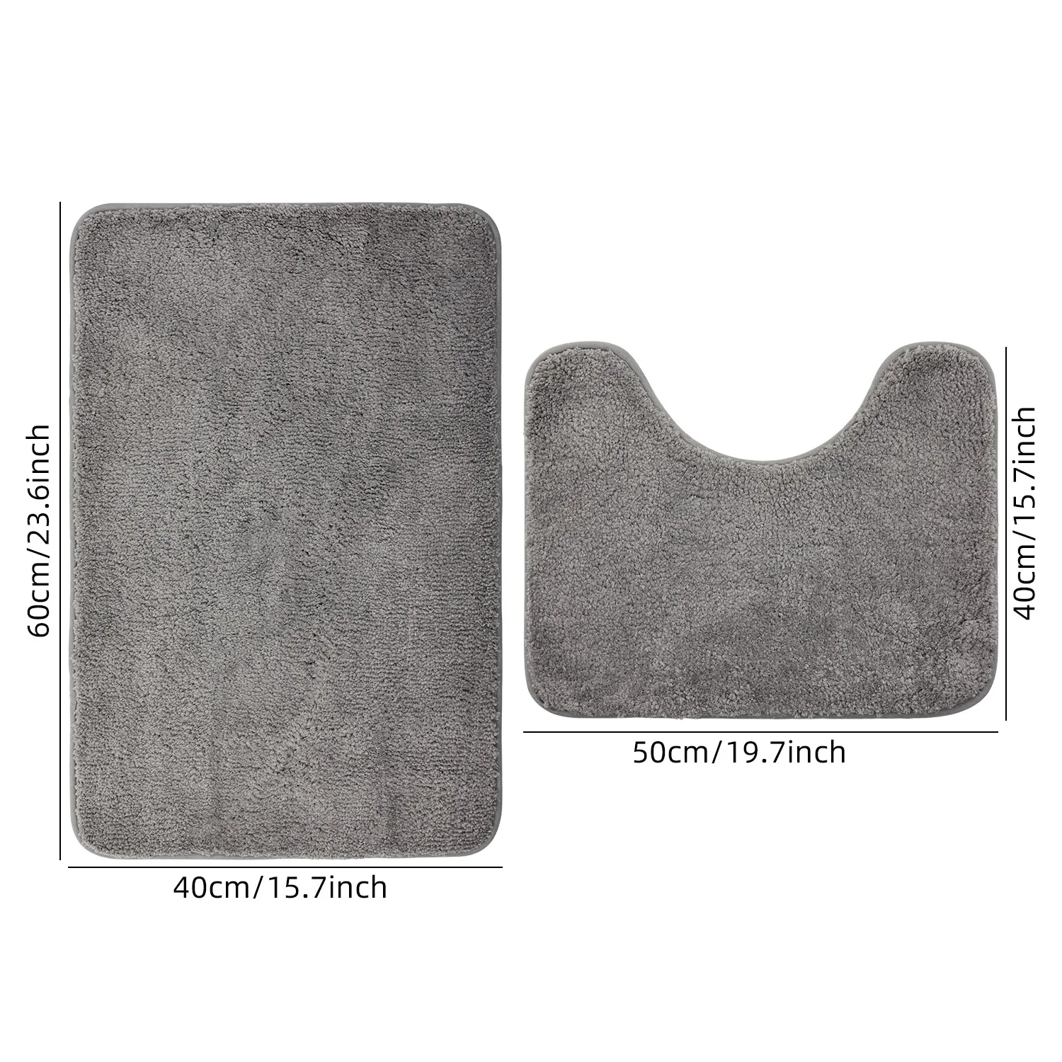 two-piece bathroom non-slip mat U-shaped set flocked absorbent foot mat for toilet and shower