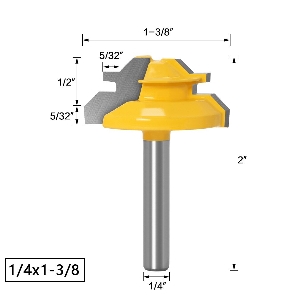 6 To1/2inch Shank 45 Degree Lock Miter Router Bit Woodworking Tenon Milling Cutter Tool Drilling Milling for Wood Carbide Alloy: 1-6.35mm