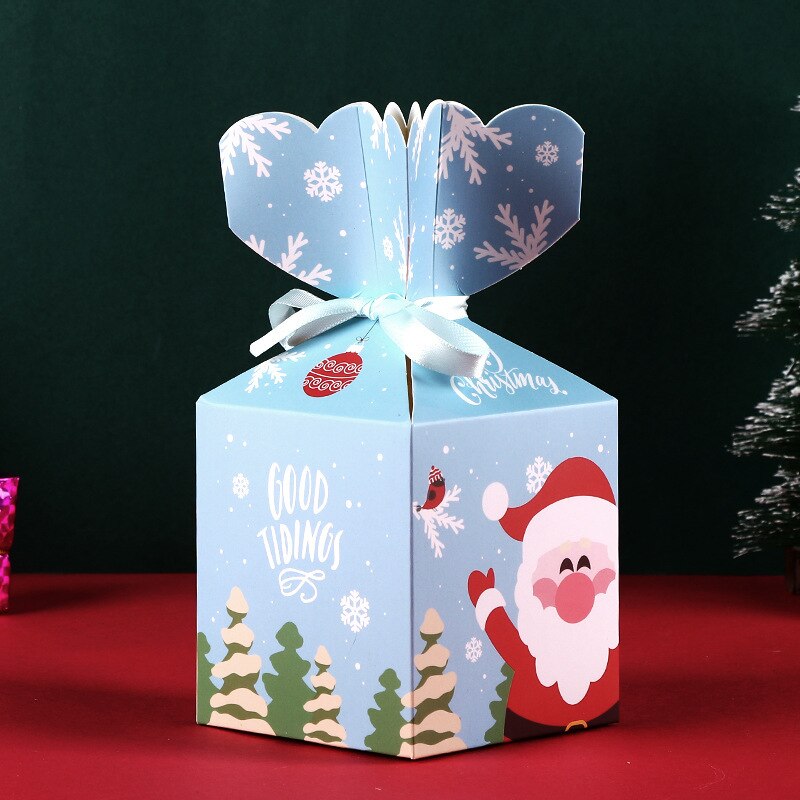 50 Stks/partij 10X8.5X8.5Cm Kerstavond Apple Papier Doos Cookies Snoep Verpakking Zak Gevouwen Doos christmas Party Kids