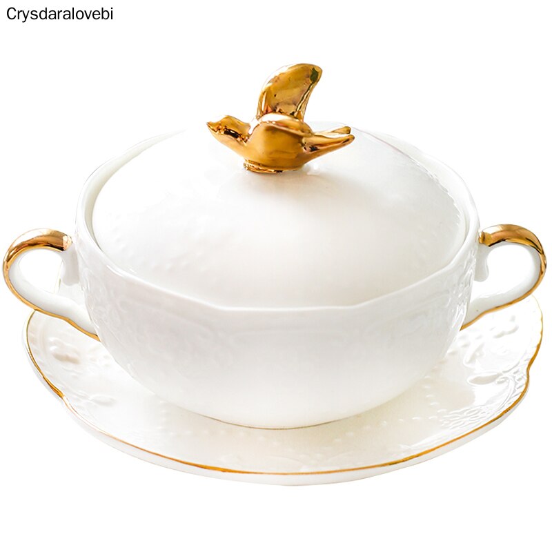 Bird's Nest Bowl Ceramic Covered Stewed Tremella Bowl Soup Bowl Dessert Bowl Continental Court Vintage Phnom Penh Ear Bowl