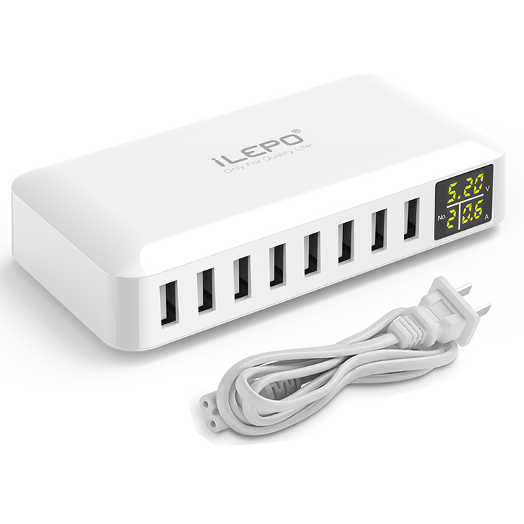 Ilepo  i6 usb-ladegerät, 8-- port-handyladegerät mit lcd-display, 5v x 8a-port für handy, tablet, powerbank, intelligentes schnellladen: Eu-stecker