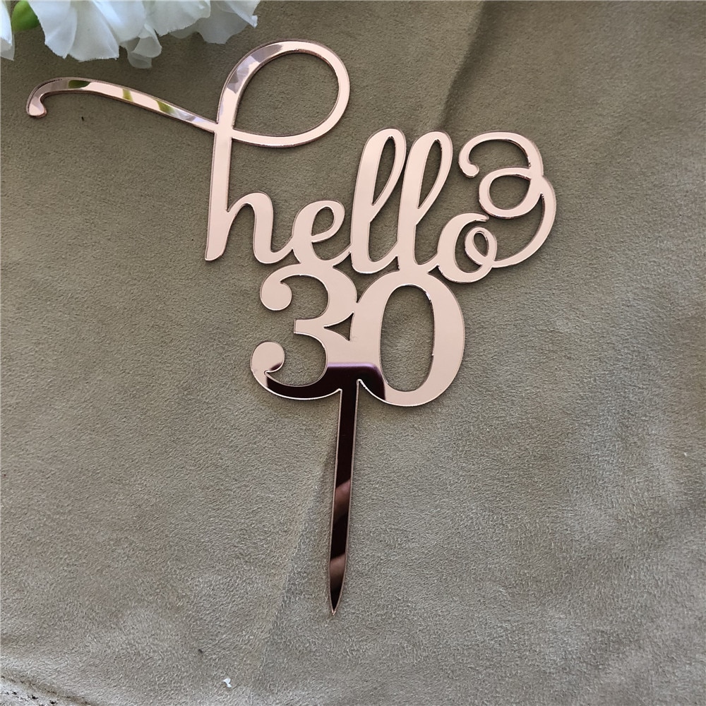 Hello 30 kake topper speil rosa gull 30th bursdag kake topper 30 år gratulerer med dagen kake dekorasjon