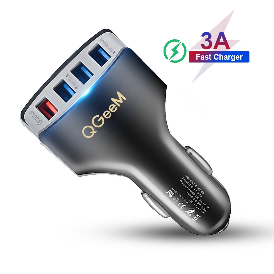 Qgeem 4USB Qc 3.0 Autolader Quick Charge 3.0 Telefoon Opladen Auto Fast Charger 4 Poorten Usb Auto Draagbare Oplader voor Iphone Xiaomi: Nobel Black