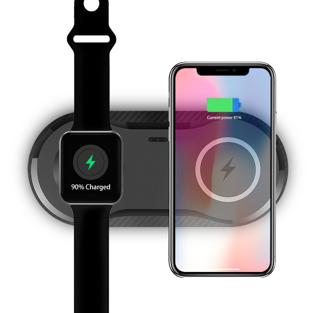 3 In 1 Qi Draadloze Oplader Voor Apple Horloge Iphone 11 Xs Samsung S20 Qc 3.0 10W Snel Opladen pad Voor Iwatch 5 4 3 2 Airpods Pro: 2 in 1 Black