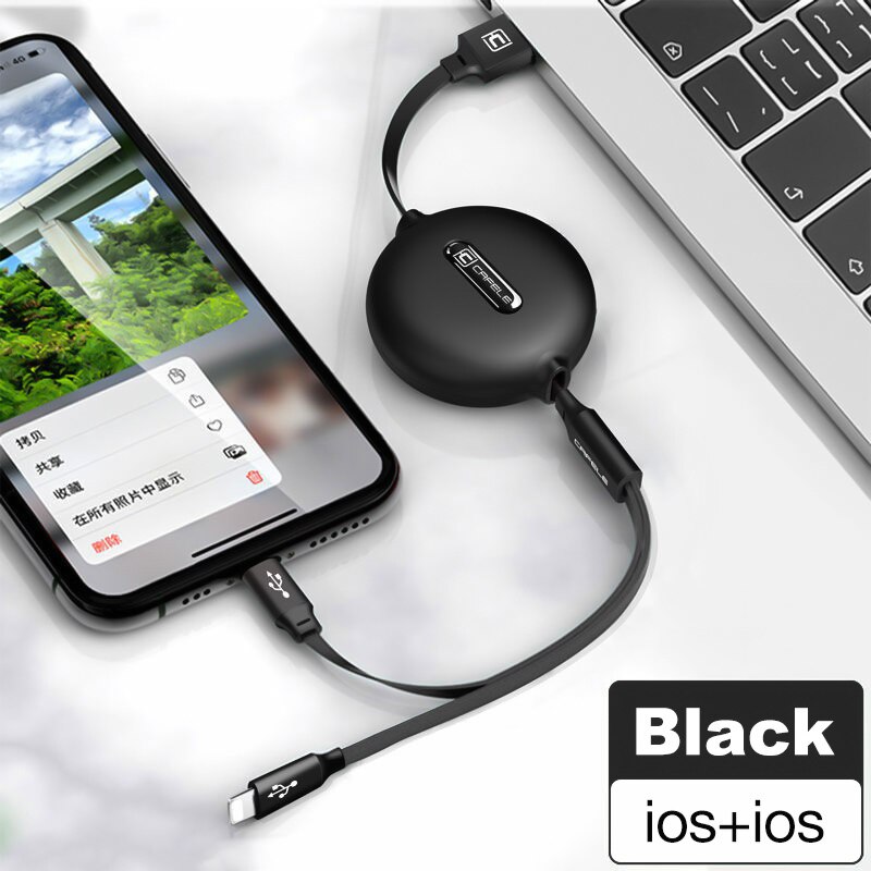 Cafele Retractable 3 in 1 USB Cable Micro Type C USB Cable for iPhone X 3A Fast Charging Cable for Huawei Samsung Phone Charger: black 2in1