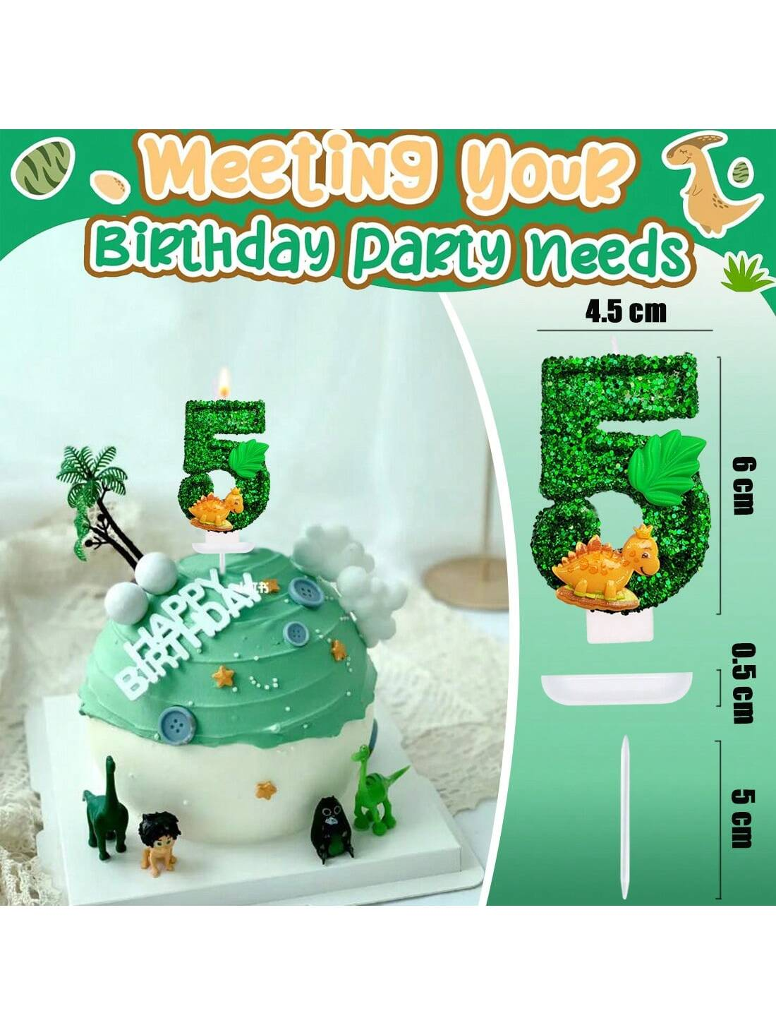 0-9 Number Birthday Candle,Happy Birthday Cake Candle, Birthday Baking Anniversary, Dinosaur Themed Party Supplies