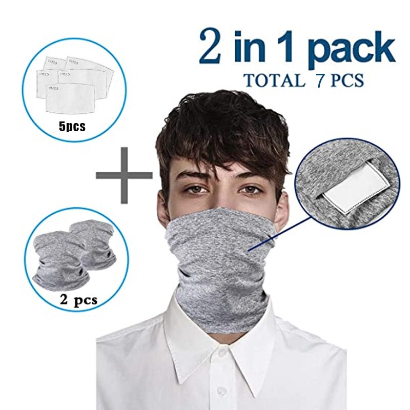 Mascarilla facial multiusos para el cuello, Bandanas con filtros PM2.5, antipolvo, para exteriores, F2, 2 uds.