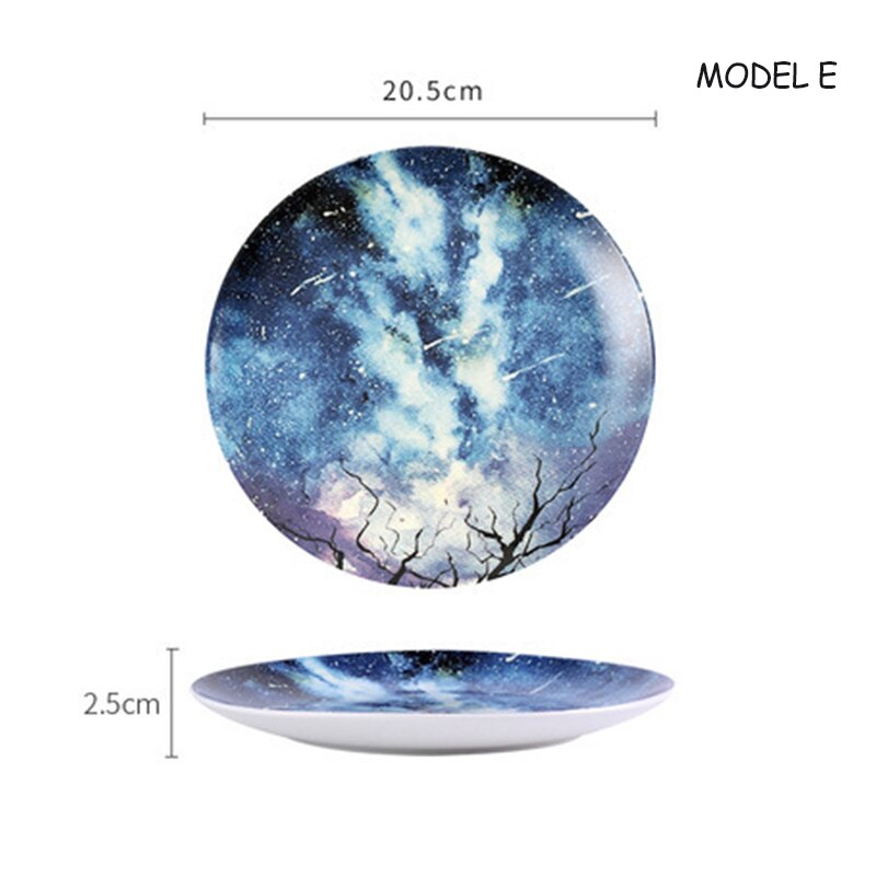 Piatto di ceramica Piatto Pranzo Vassoio Stellato Osso Piatto di Porcellana dipinta A mano Creativo Assiette Porcelaine Da Tavola Platos 8 pollici 1pz: modello E