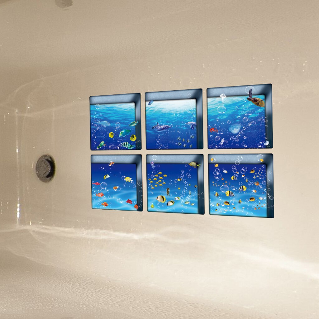 Adesivos 3d antiderrapantes para banheira, 6 peças, apliques, para banheiro, decoração de casa, pvc, à prova d'água: Fishes