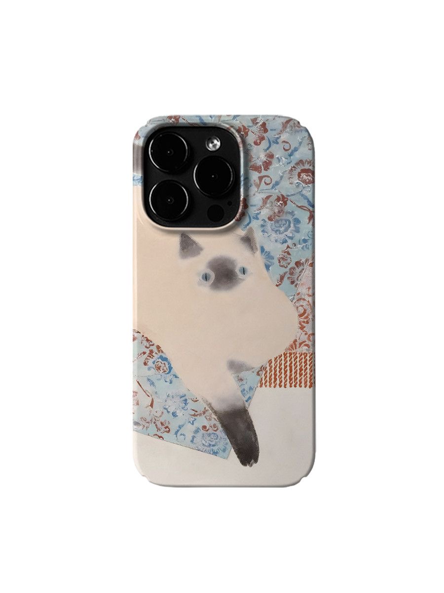 Vintage Ins Olieverfschilderij Siamese Kat Artistieke Mooie Telefoon Hoesje Voor Iphone 15 14 11 12 13 Pro Max Plus Achterkant