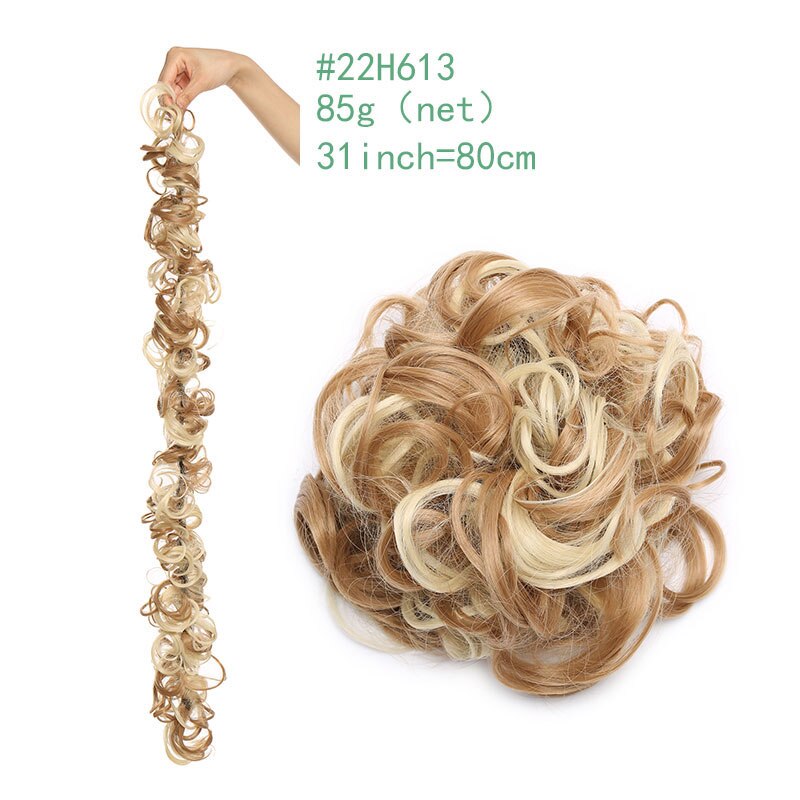 Coiffe à chignon synthétique de 14 couleurs 85g-S-noilite, bandeau caoutchouc de chevelure ébouriffée, postiches de coiffure, scrunchie d'extension capillaire, coiffure longue bouclée retroussée vers l'arrière: 1253