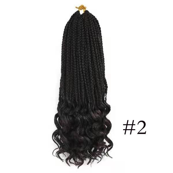 Girl Crochet Hair Box Braids Curly Ends 14 18 24 Inch Ombre Synthetic Hair for Braids 22 Strands Box Braiding Hair Extensions: 2 / 14inches