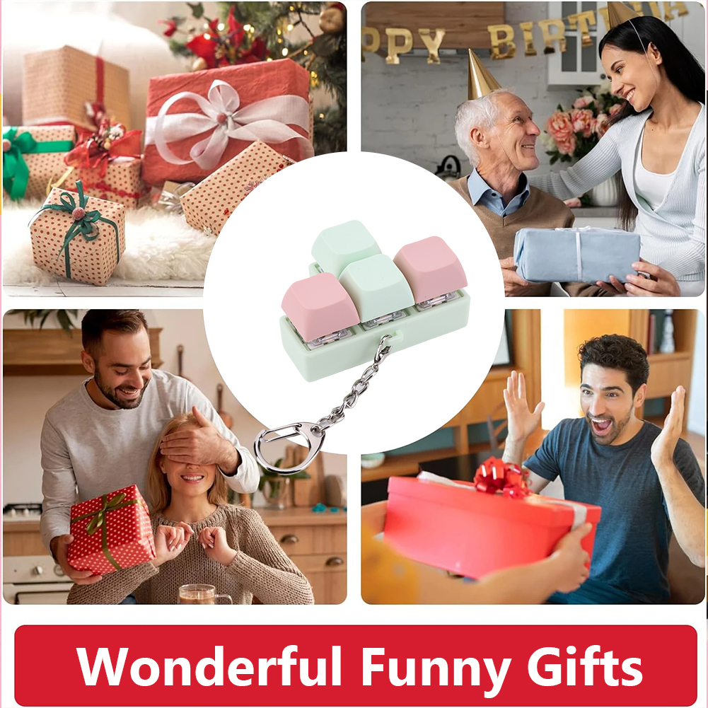 Finger Keyboard Fidget 4 Keys Keyboard Clicker Sensory Fidget Keyring Keycaps Fidget Keyborad Button Stress Relief