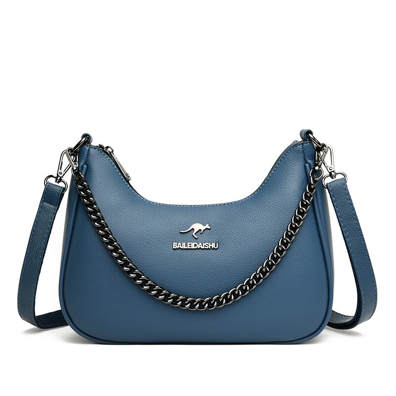 Olsitti Pu Leer Grote Capaciteit Chian Crescent Pack Mode Effen Kleur Schoudertassen Voor Vrouwen Sac Een belangrijkste: Blue