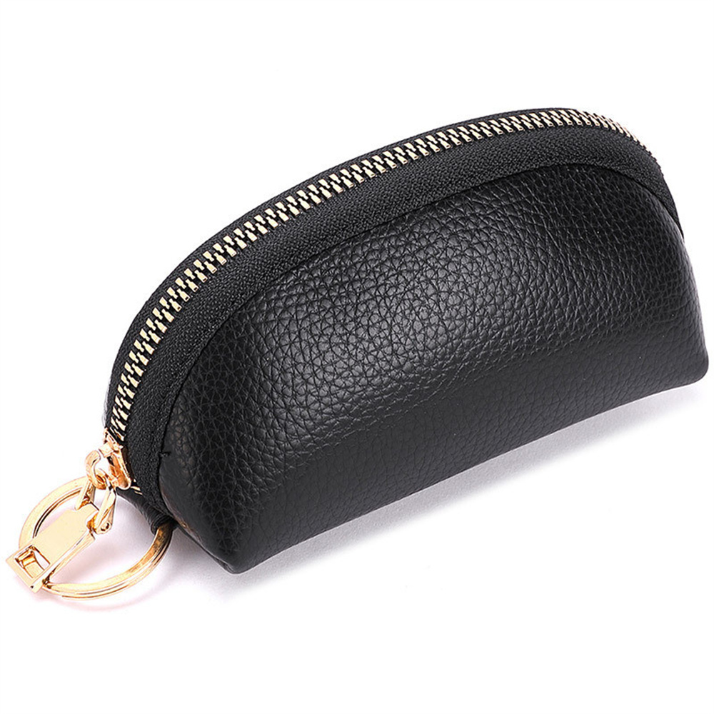 Bolsa organizadora de cuero suave para hombres y mujeres, cartera para llaves de coche, llavero de casa, funda para llaves con cremallera, Mini bolsa para tarjetas: Beige