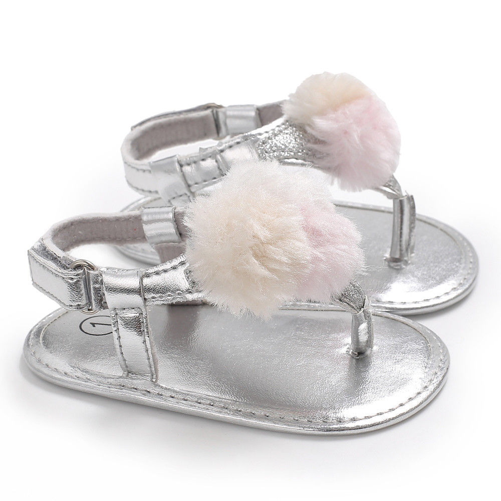 Zomer baby sandalen meisjes pu leren schoenen baby peuter prinses haarbal sneakers: Zilver / 7-12 maanden