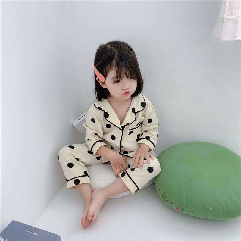 Lente/Herfst Kinderen Pyjama Set Dot Gedrukt Met Lange Mouwen Tops + Broek Pak Kinderen Pyjama Soft Katoen Ongedwongen Jongens meisjes Homewear: dm19313-1 / 8T