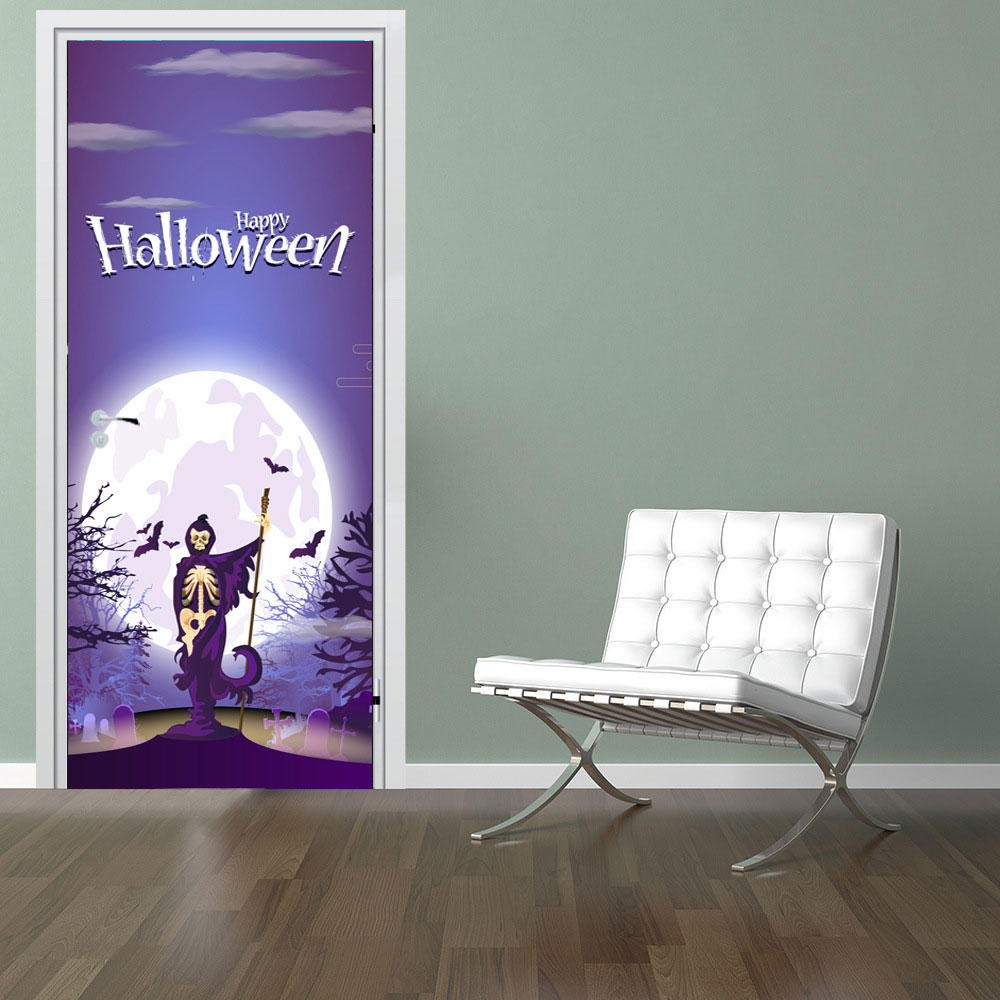 2Pcs/Set Halloween Door Sticker, Halloween Graveyard Door Wall Sticker Peel And Stick Removable Wallpaper Horrible Door Decal