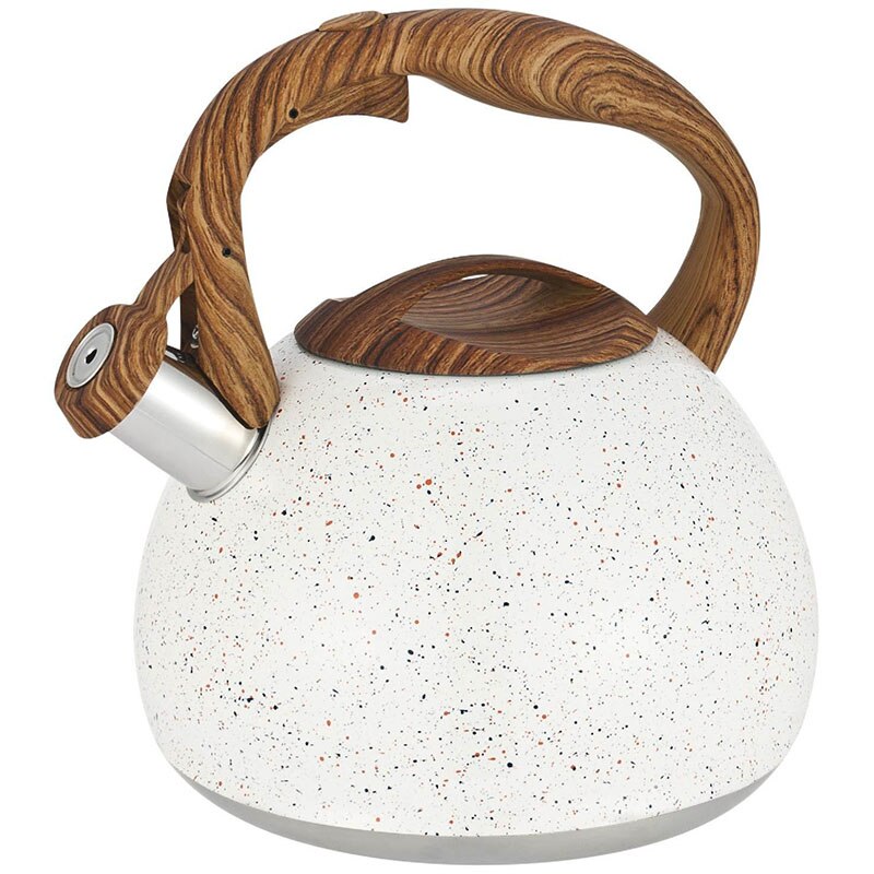 1Pc 3L Rvs Waterkoker Antieke Houten Patroon Nylon Handvat Fluitketel Keuken Vlakke Bodem Kokend Thee Waterkokers: WHITE