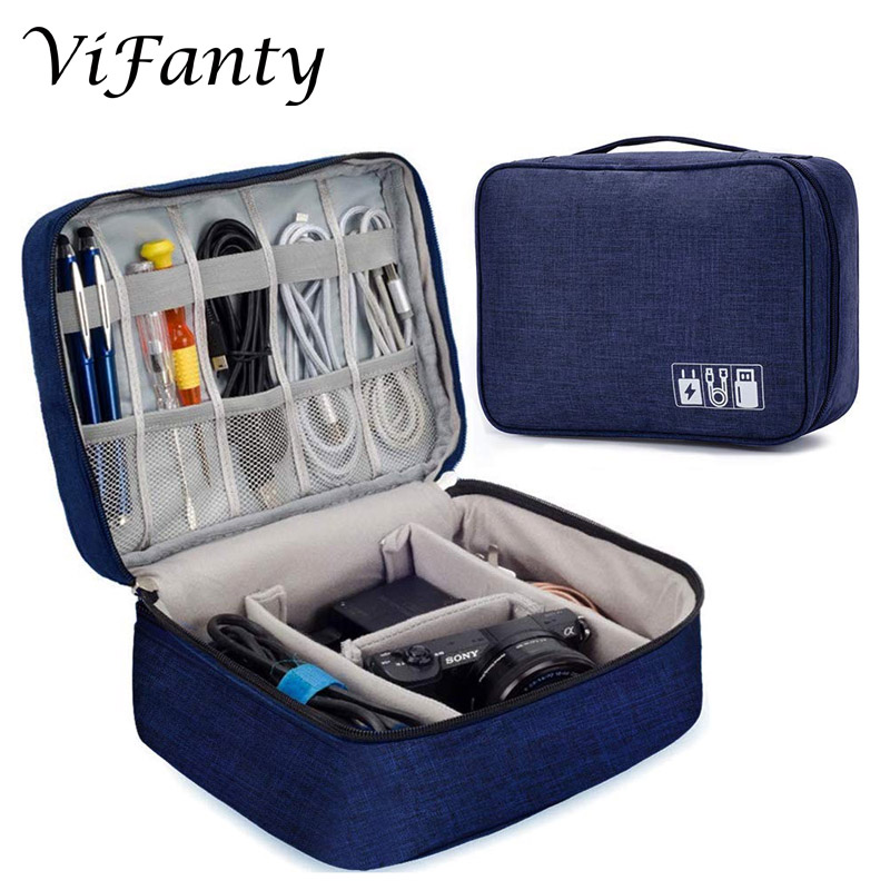 Universal Electronics Accessories Organizer, Waterproof Portable Cable Organizer Bag, Digital Gadget Organizer Case, Travel Gear: Navy